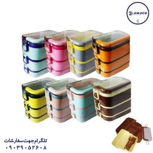 عکس ظرف غذا قمقمه لیوان ظرف غذا 3 طبقه مستطیل کد 104 آنکسیا