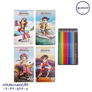 عکس نوشت افزار مداد رنگی 12 فلز (96) ادمیرال
