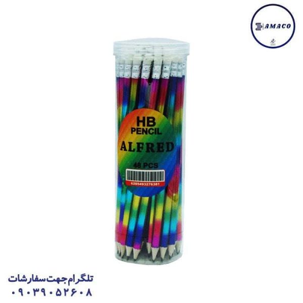 عکس مداد مداد مشکی رنگین کمانی قوطی 48 عددی آلفرد