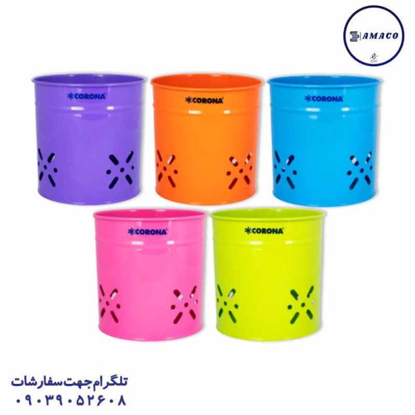 عکس ملزومات اداری سطل فلزی کوچک فسفری/پاستلی کرونا