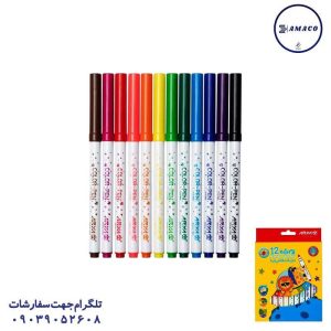 عکس نوشت افزار ماژیک نقاشی 12رنگ مقوا نوک 4.7 9081 آریا