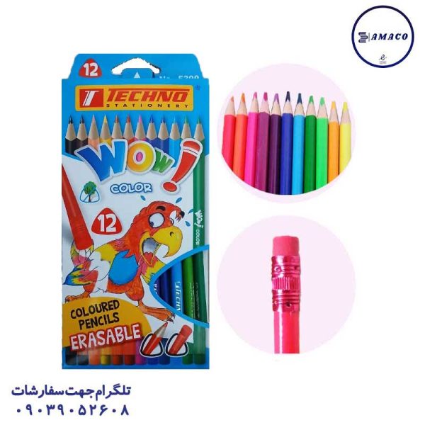 عکس مدادرنگی مداد رنگی 12 مقوا پاکن دار 5399 تکنو