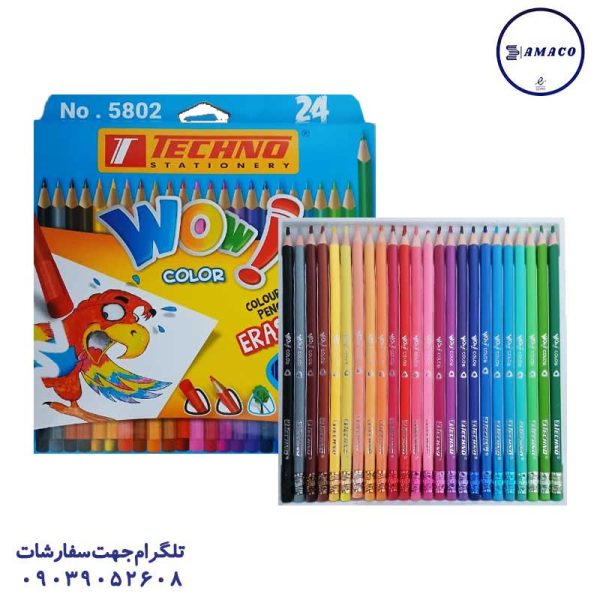 عکس مدادرنگی مداد رنگی 24 مقوا پاکن دار 5802 تکنو