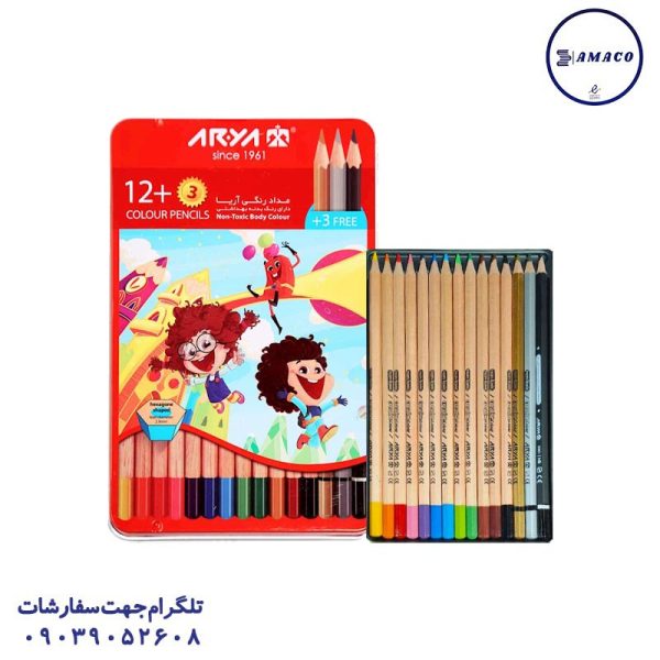 عکس نوشت افزار مداد رنگی 12 فلز رنگ پوست آریا