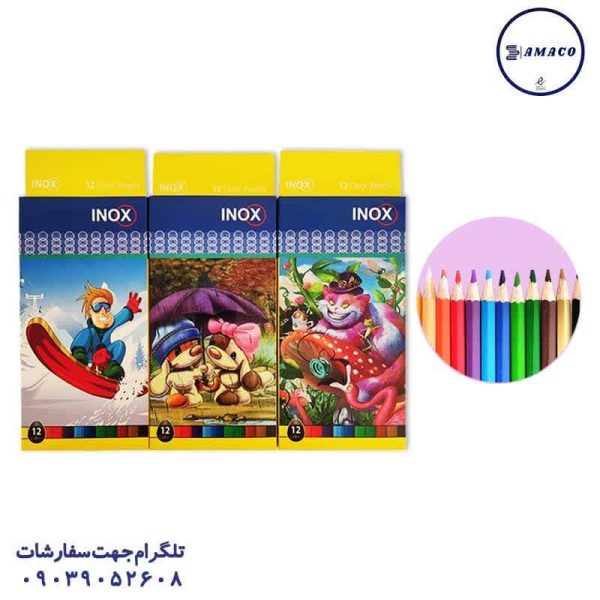 عکس نوشت افزار مداد رنگی 12 مقوا اینوکس
