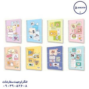 عکس دفتر دفتر60 برگ چهار خط مجلد استیکر دار کد 376 پیتیکو
