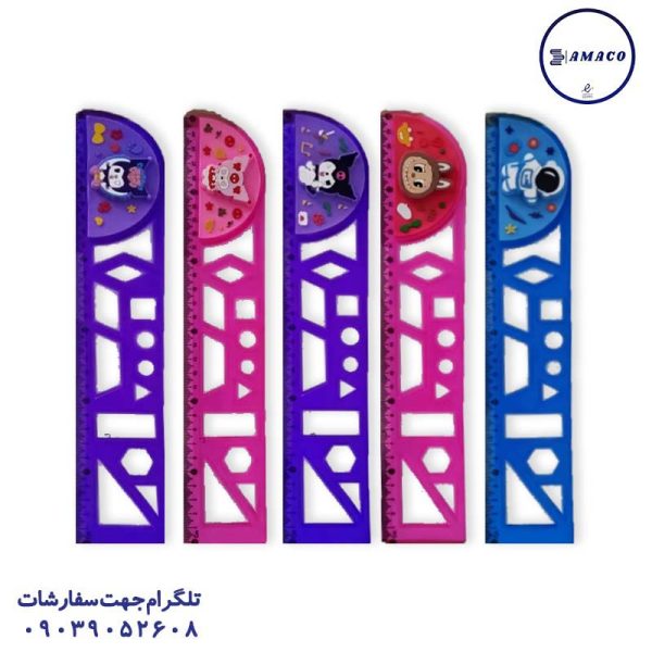عکس لوازم ریاضی خط کش 30 شابلون دار ژله ای چراغدار5196 یونیک