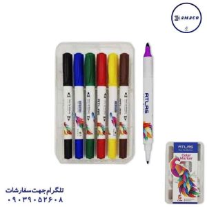 عکس ماژیک ماژیک نقاشی 6 رنگ 2 سر جعبه ای اطلس