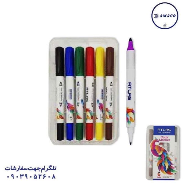 عکس ماژیک ماژیک نقاشی 6 رنگ 2 سر جعبه ای اطلس