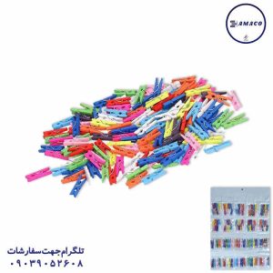 عکس تحریر فانتزی گیره چوبی رنگی ورقی 20 عددی