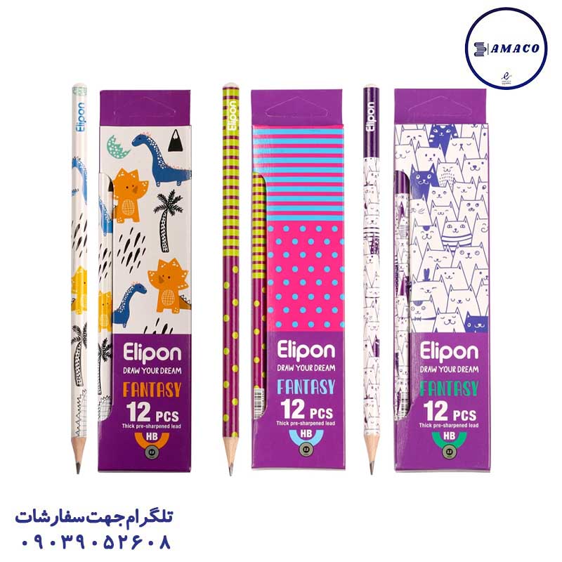 خرید مداد مشکی طرحدار فانتزی جعبه 12 عددی الیپون عکس نوشت افزار مداد مشکی طرحدار فانتزی جعبه 12 عددی الیپون