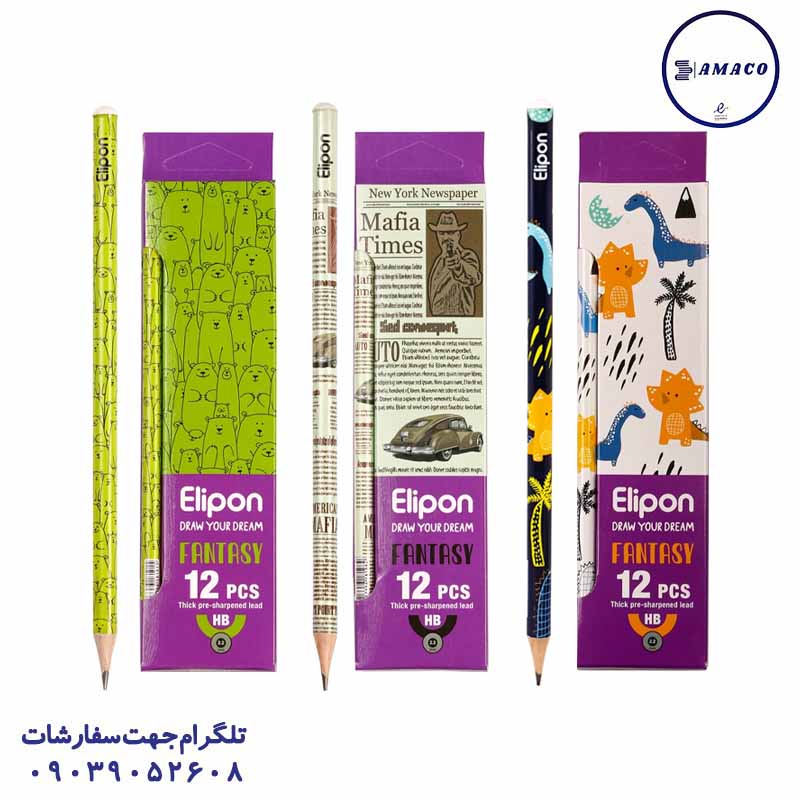 خرید مداد مشکی طرحدار فانتزی جعبه 12 عددی الیپون عکس نوشت افزار مداد مشکی طرحدار فانتزی جعبه 12 عددی الیپون