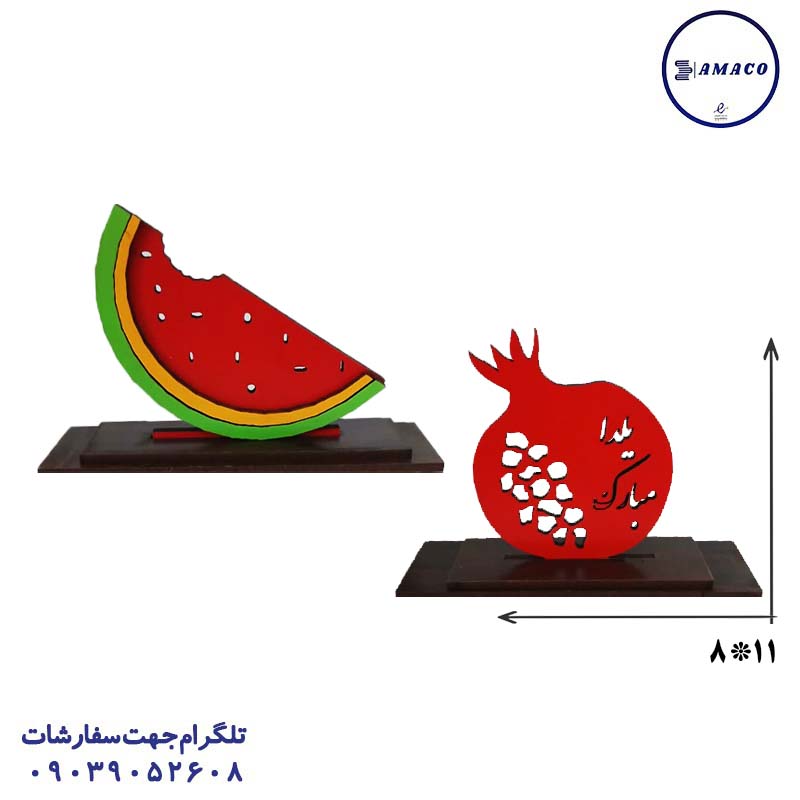 خرید تندیس چوبی انار و هندوانه گاز دار*یلدا عکس تحریر فانتزی تندیس چوبی انار و هندوانه گاز دار*یلدا