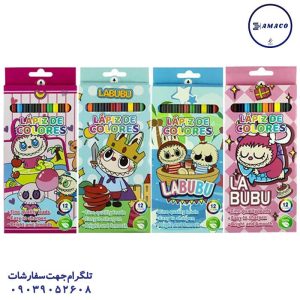 عکس نوشت افزار مداد رنگی 12 مقوا طرح لبوبو