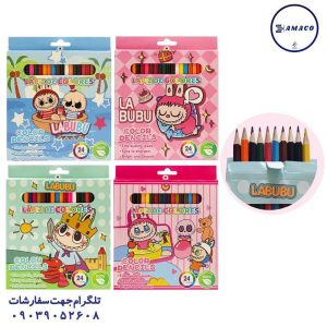 عکس نوشت افزار مداد رنگی 24 مقوا طرح لبوبو