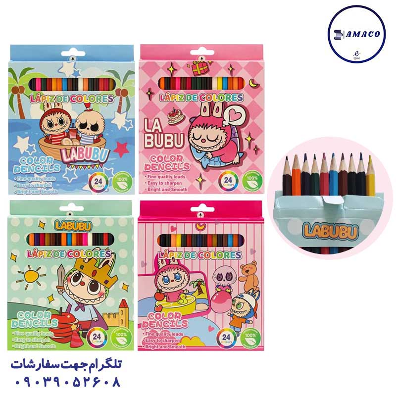 خرید مداد رنگی 24 مقوا طرح لبوبو عکس نوشت افزار مداد رنگی 24 مقوا طرح لبوبو
