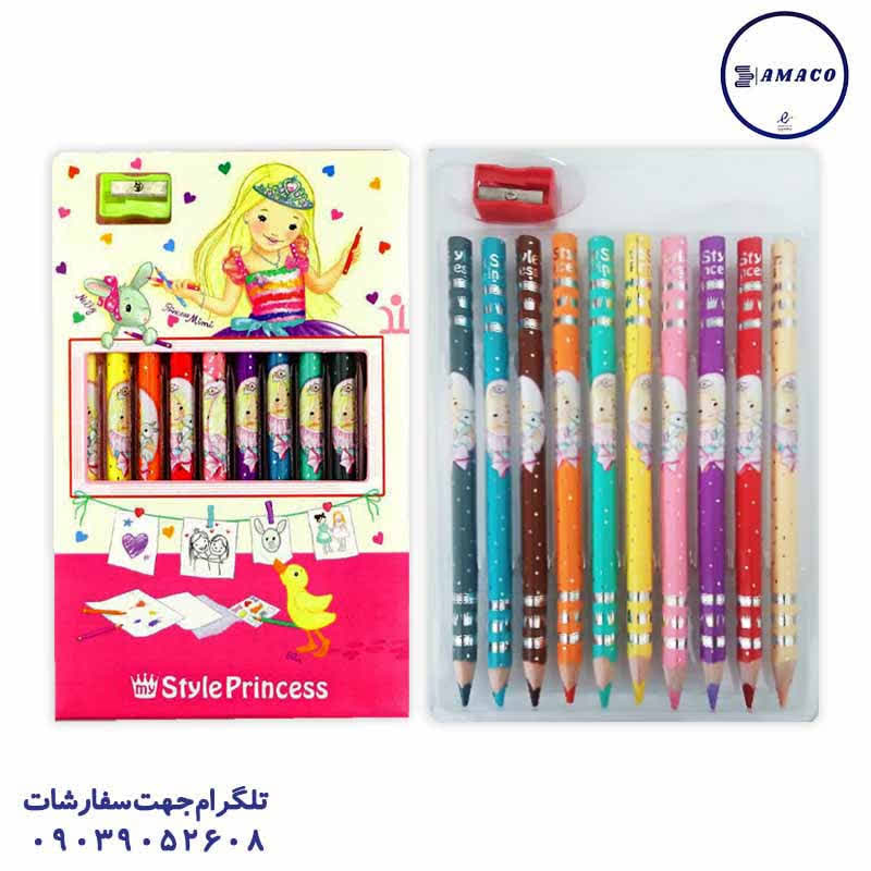 خرید مداد رنگی 10 رنگ استایل پرنس طلقی 8298 عکس نوشت افزار مداد رنگی 10 رنگ استایل پرنس طلقی 8298