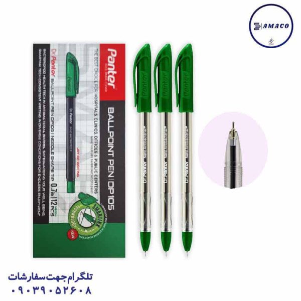 عکس نوشت افزار خودکار دکتر پنتر سبز جعبه ای 12 عددی پنتر