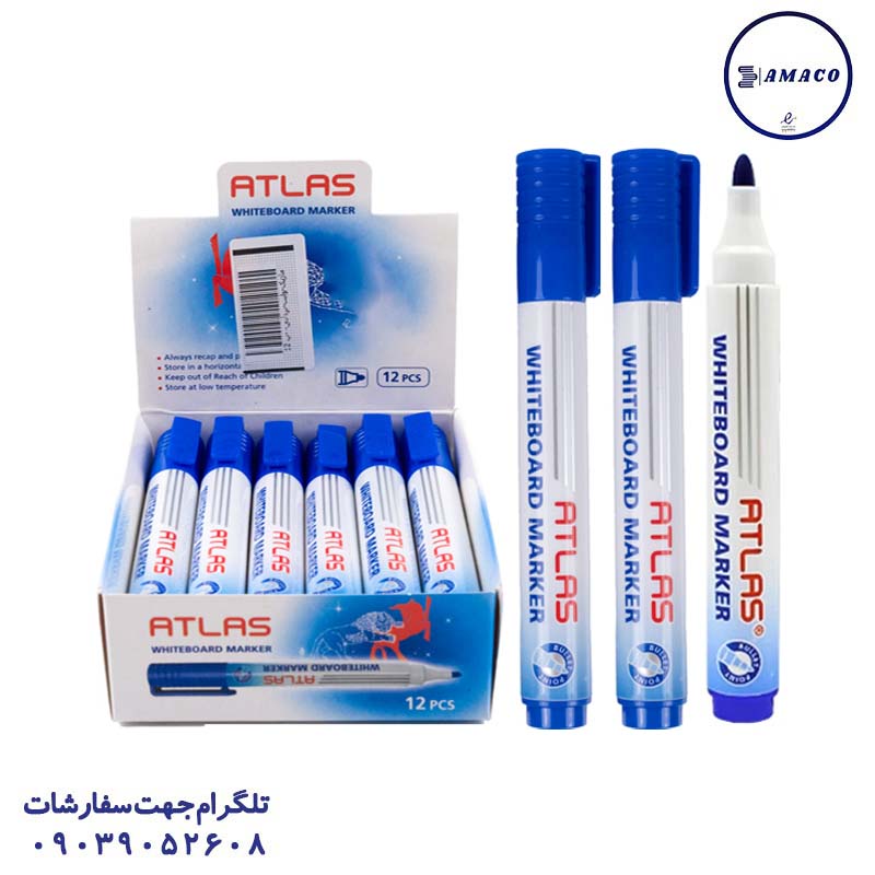 خرید ماژیک وایت برد آبی سر گرد اطلس عکس نوشت افزار ماژیک وایت برد آبی سر گرد اطلس