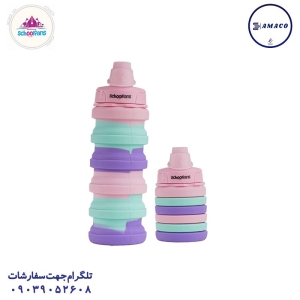 عکس ظرف غذا قمقمه لیوان قمقمه آکاردئونی رنگی پاستلی 9322 اسکول فنس