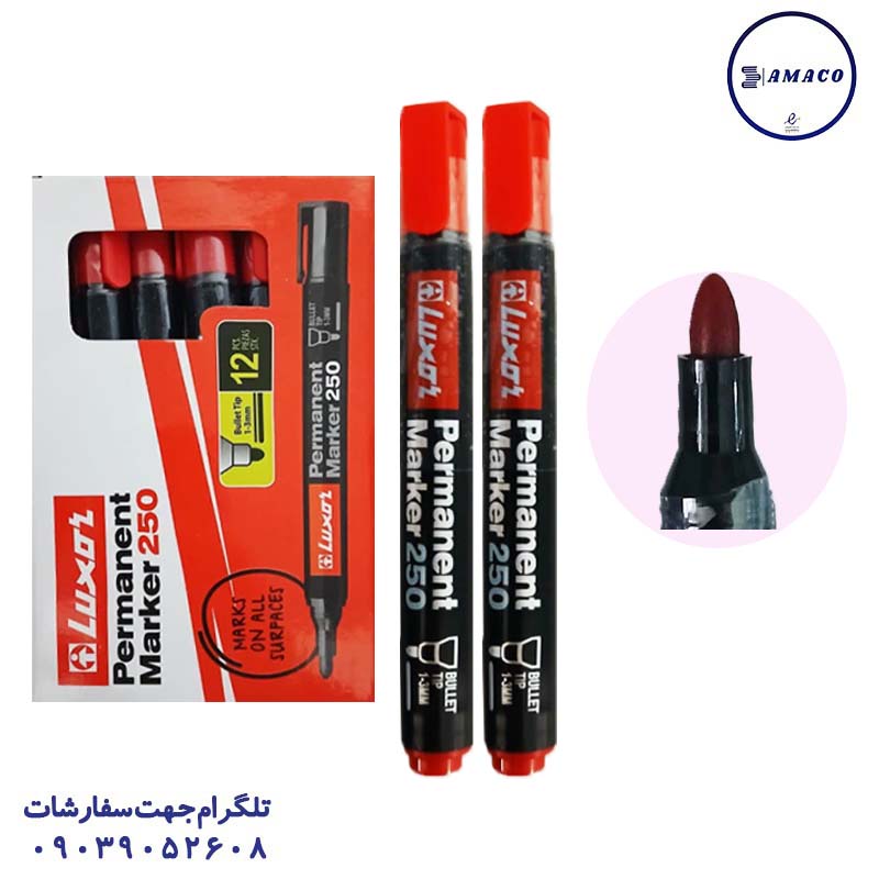 خرید ماژیک معمولی قرمز سر گرد لاکسر عکس نوشت افزار ماژیک معمولی قرمز سر گرد لاکسر