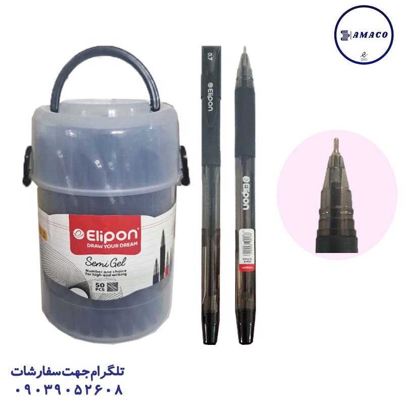 عکس نوشت افزار خودکار سمی ژل نوک 0.7 مشکی 50 عددی الیپون