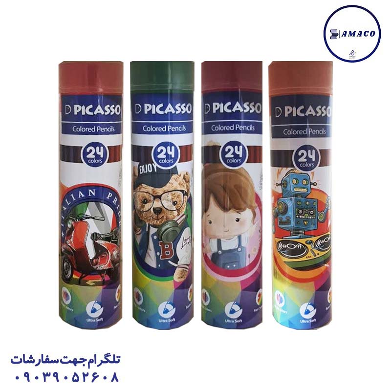 عکس نوشت افزار مداد رنگی 24 استوانه پیکاسو