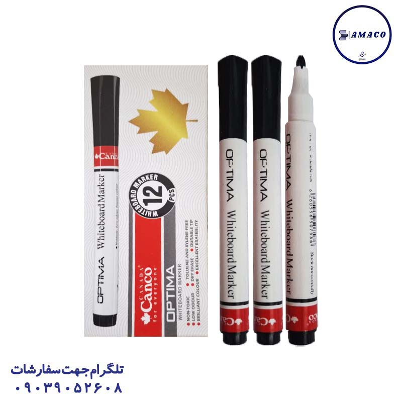 عکس نوشت افزار ماژیک وایت برد اپتیما مشکی سر گرد کنکو