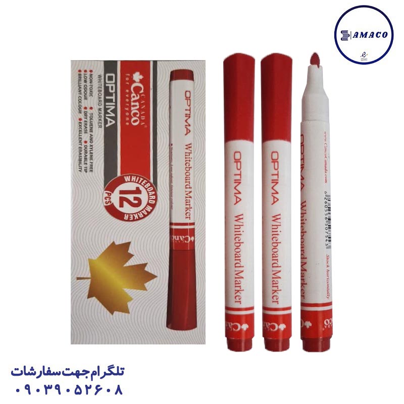 عکس نوشت افزار ماژیک وایت برد اپتیما قرمز سر گرد کنکو