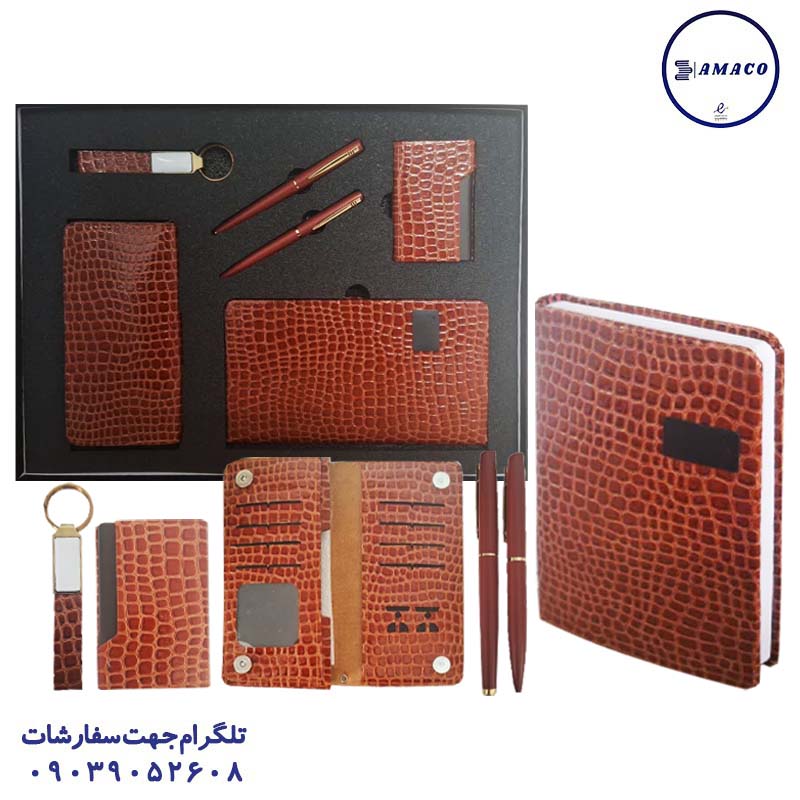 عکس ملزومات اداری ست مدیریتی 6 تکه قهوه ای کد 6308 فدک