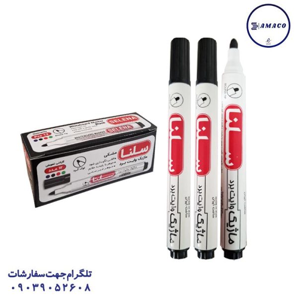 عکس نوشت افزار ماژیک وایت برد مشکی سر گرد سلنا