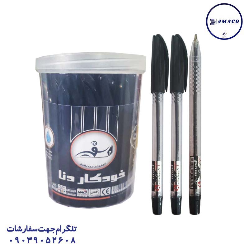 عکس نوشت افزار خودکار مشکی دنا 50 عددی نوک 1 سفیر