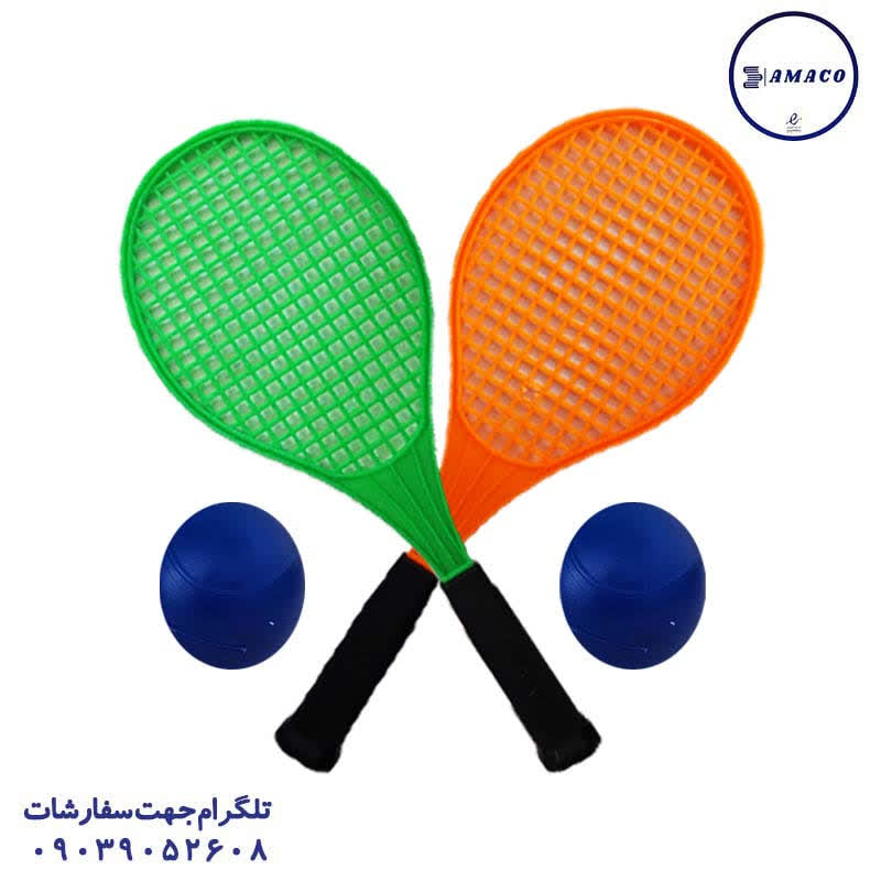 عکس اسباب بازی های عمومی راکت تنیس پلاستیکی 2 توپ کد 980129