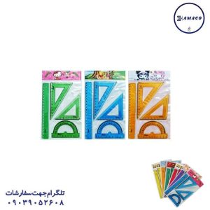 عکس لوازم ریاضی ست 4 تکه خط کش/گونیا/نقاله ژله ای صریر/کینگ