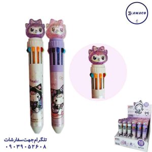 عکس نوشت افزار خودکار فانتزی فشاری 10 رنگ سر عروسکی 15246/15295