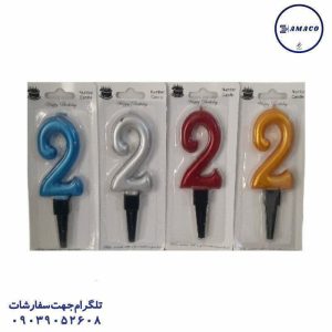 عکس لوازم جشن شمع عدد متالیک 4 رنگ تولد