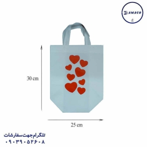 عکس لوازم جشن ساک کادوئی تن پلات سفید طرح قلب 2 طرفه تیاک