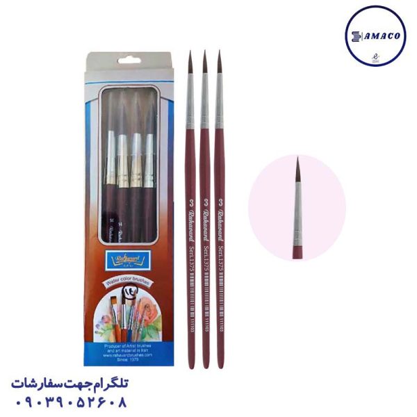 عکس پالت و قلم مو قلم مو دسته قرمز سایز 3 رهاورد