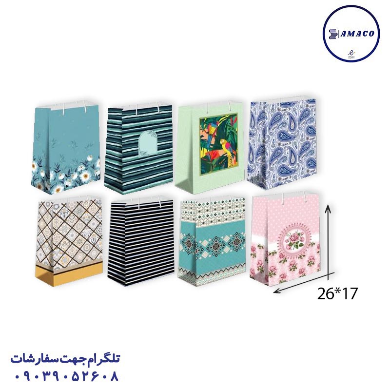 آذین - ساک کادویی طرحدار سایز 3 عمودی(17*26)