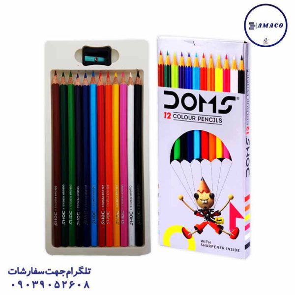 عکس نوشت افزار مداد رنگی 12 مقوا آبرنگی دامس