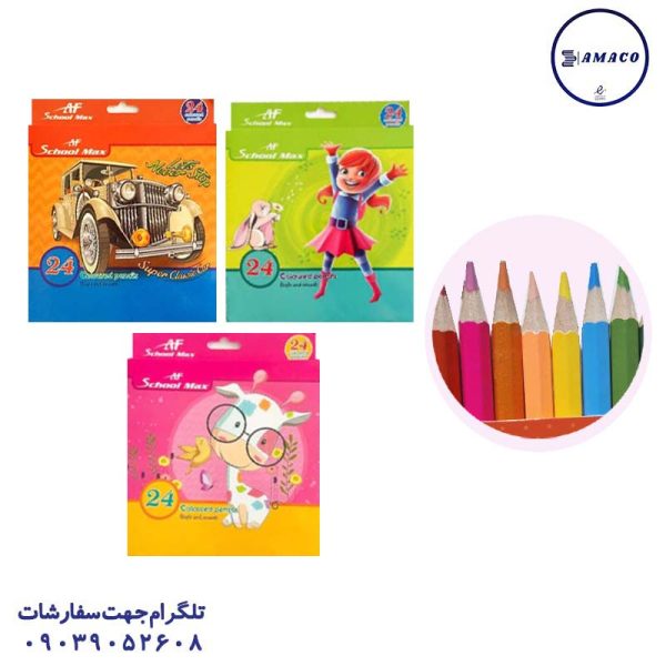 عکس نوشت افزار مداد رنگی 24 مقوا اسکول مکس