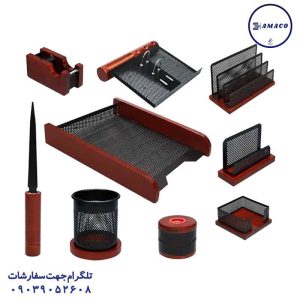 عکس ست رومیزی و کازیو ست رومیزی چوب و فلز 9 تکه با کازیو آذران تحریر