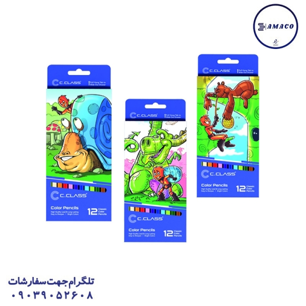 عکس نوشت افزار مداد رنگی 12 مقوا سیکلاس