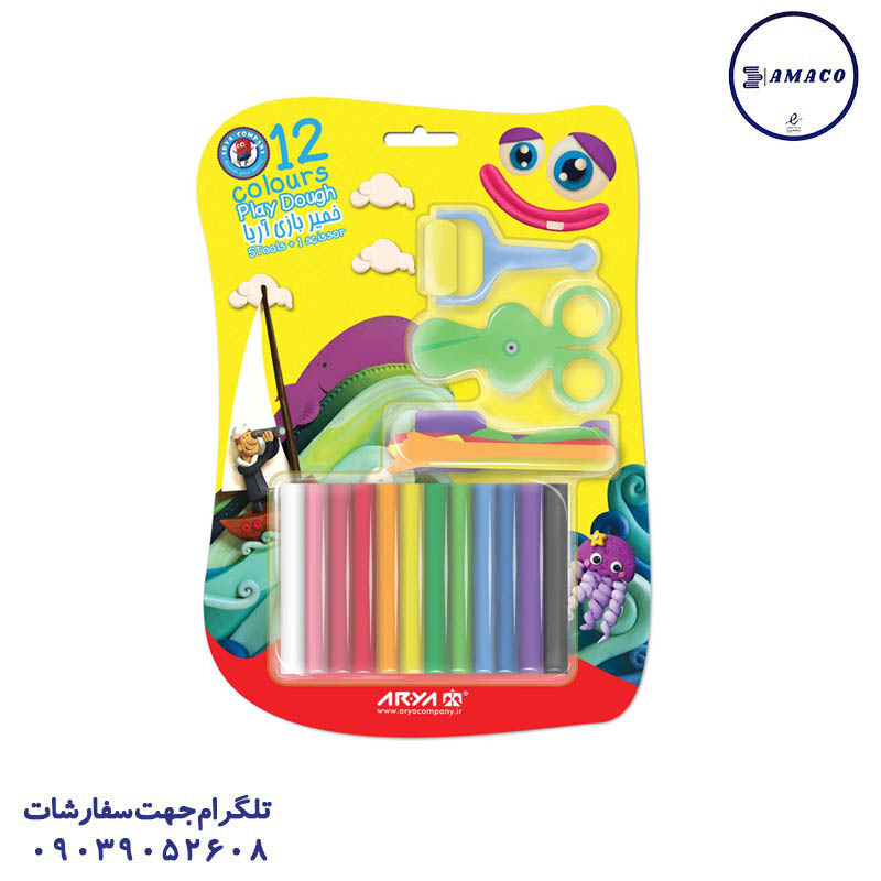 خرید خمیر بازی 12 رنگ وکیومی با ابزار1022 آریا عکس لوازم مهدکودک خمیر بازی 12 رنگ وکیومی با ابزار1022 آریا