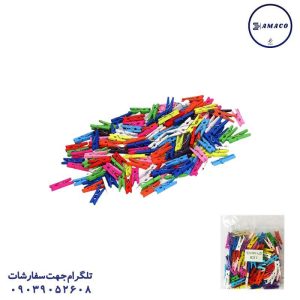 عکس لوازم کمک آموزشی گیره چوبی رنگی کوچک 100 عددی