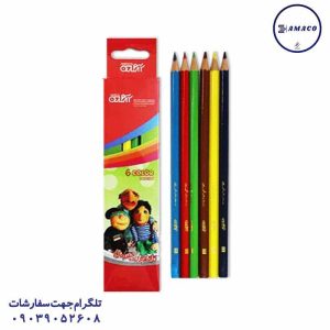 عکس نوشت افزار مداد رنگی 6 مقوا شکرستان