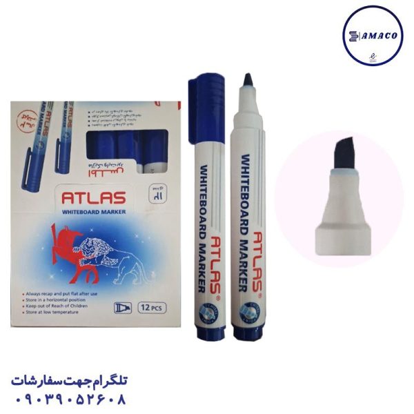 عکس نوشت افزار ماژیک وایت برد آبی سر تخت اطلس