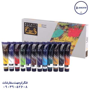 عکس پاستیل و آبرنگ رنگ اکرولیک 12 رنگ 21 میل پارس
