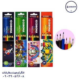 عکس نوشت افزار مداد رنگی 6 مقوا   (360) کرونا