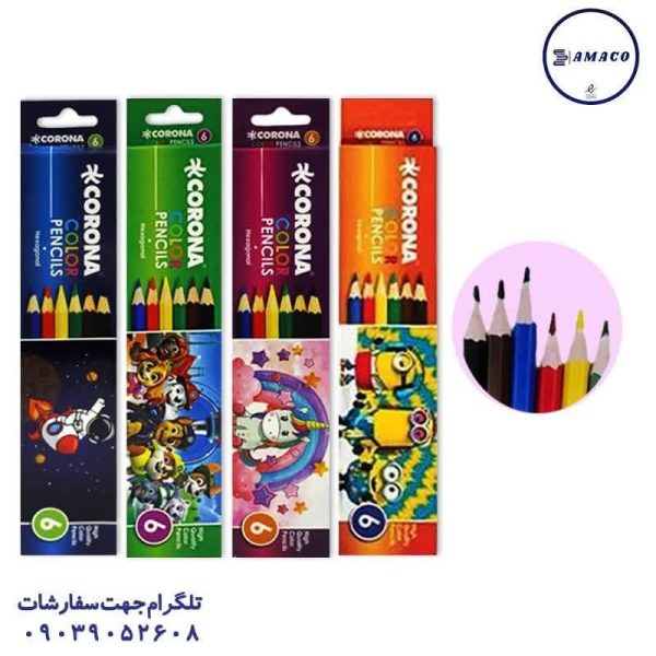عکس نوشت افزار مداد رنگی 6 مقوا   (360) کرونا